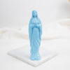 Blue Our Lady of Lourdes  statue of a religious figure on a white base
