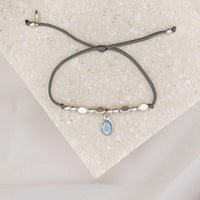 Miraculous Mary Petite Little Saints Bracelet gray slate slip knot cording petite blue enamel Mary Medal Silver tone beads