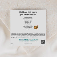 Card with '10 things God wants you to remember' text on a textured beige background