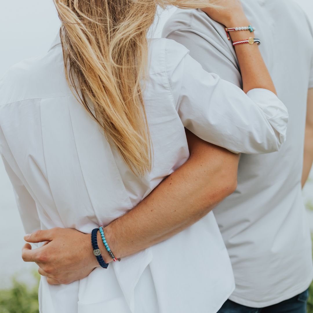 couple wearing red white and blue Americana collection Blessing Bracelets