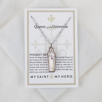 Silver pendant necklace on a card with 'My Saint My Hero' branding