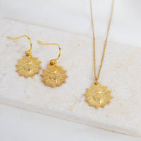 Let Love Sacred Heart Pendant Necklace in Vermail Gold with Matching Drop Earrings