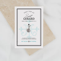 Round petite St. Gerard silver tone medal on a Saint Card