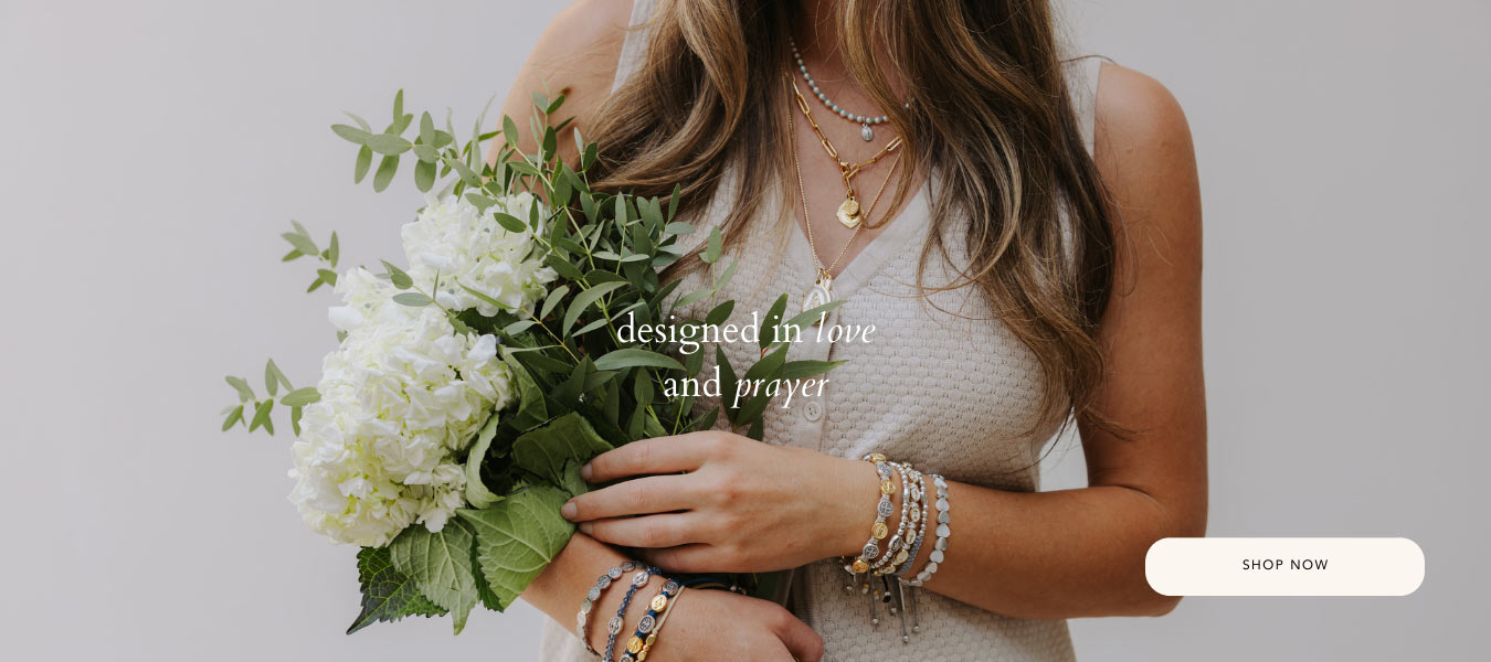 Woman holding a bouquet of flowers with text overlay on a plain background