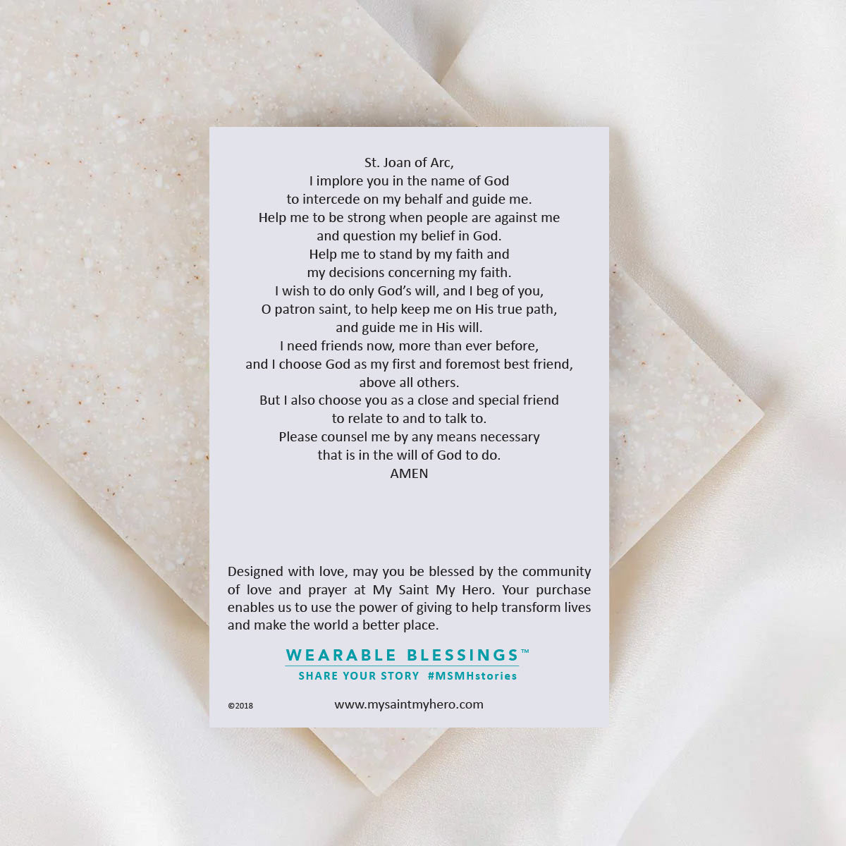 Card with prayer text on a beige background