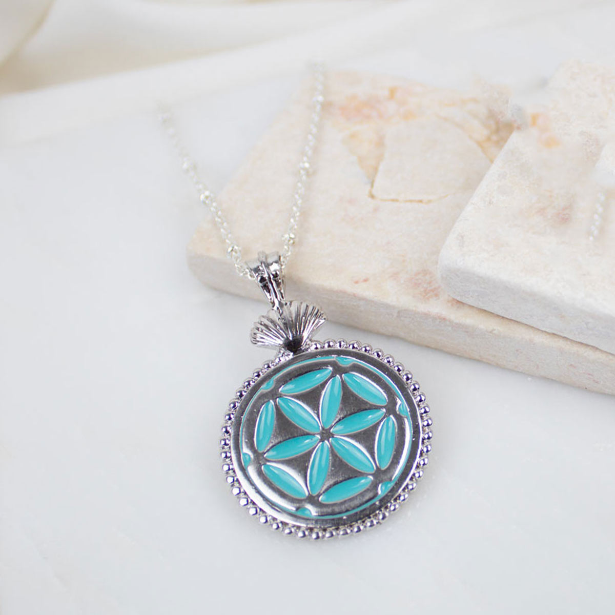 St. Mary Magdalene Necklace blue enamel with silver chain