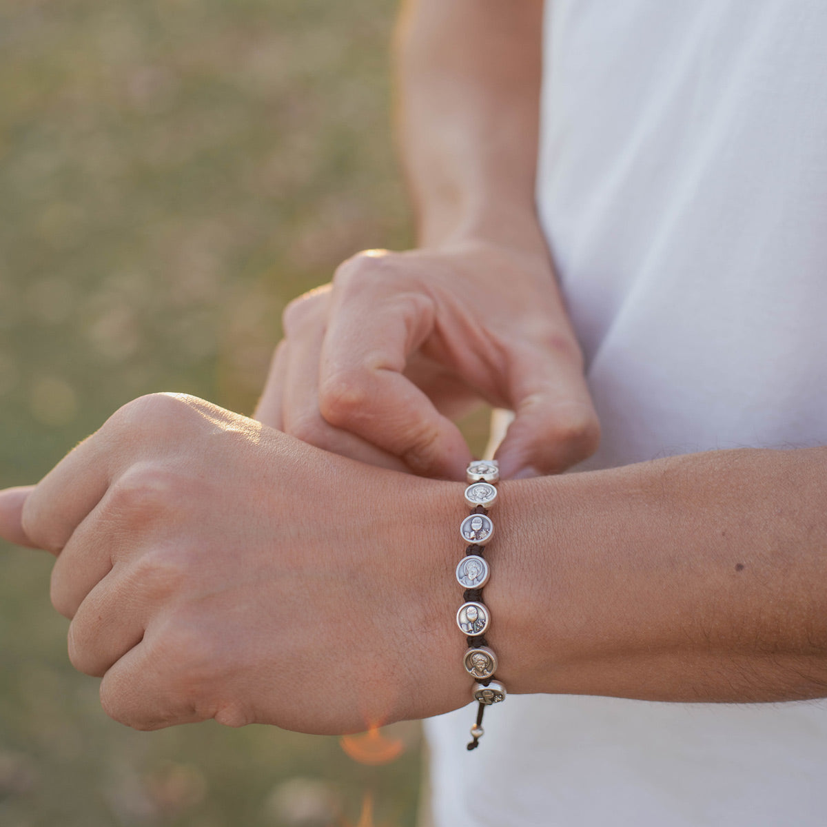 St. Carlo Acutis Blessing Bracelet on a man's wrist