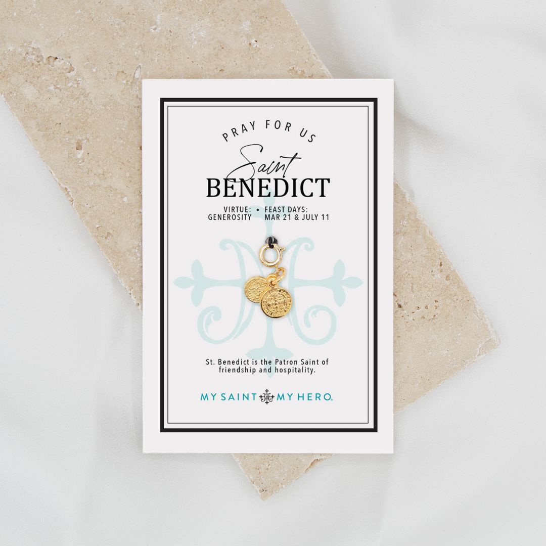 St. Benedict Medal - Small gold tone on inspirational card