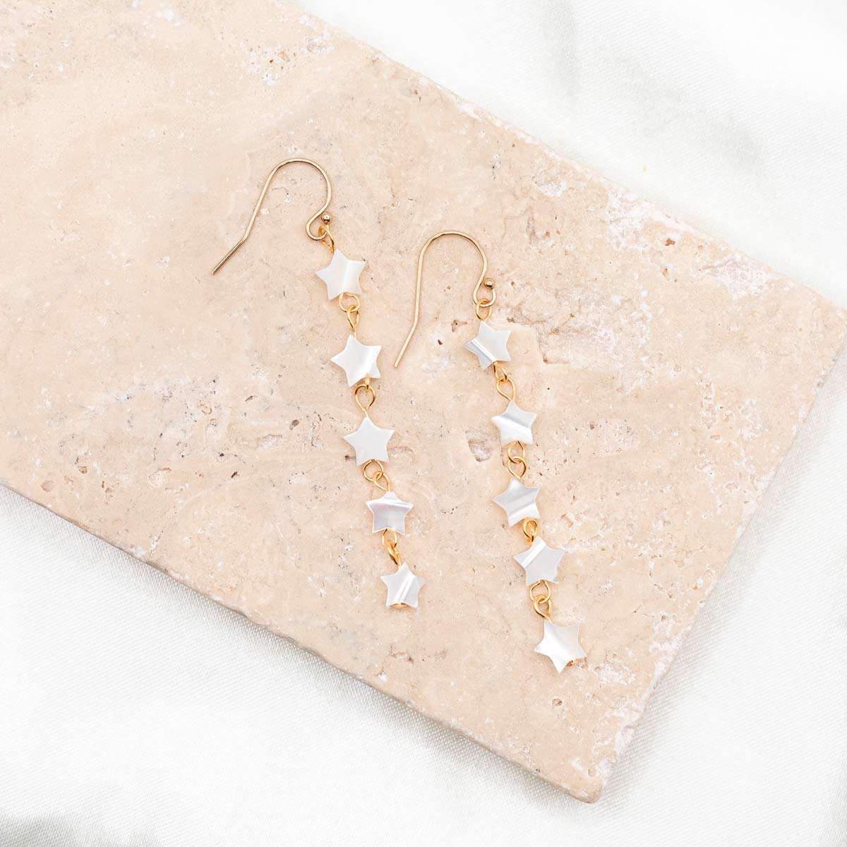 Five Mother of Pearl Stars on gold filled earring wires