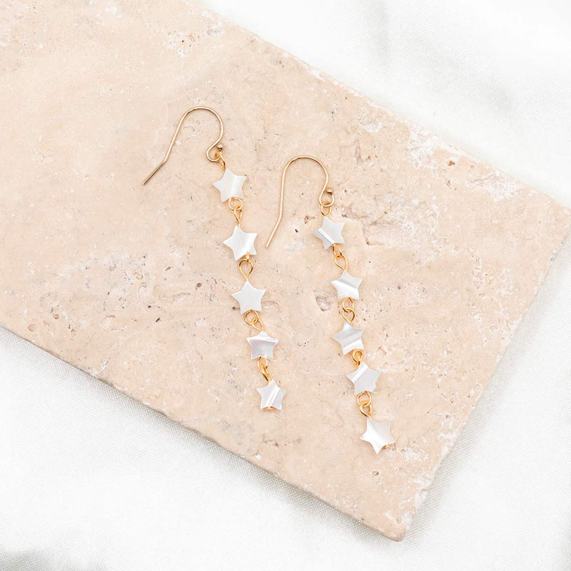 Five Mother of Pearl Stars on gold filled earring wires
