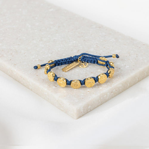 Trust the Journey Blessing Bracelet blue handwoven cording with gold tone medals and charms