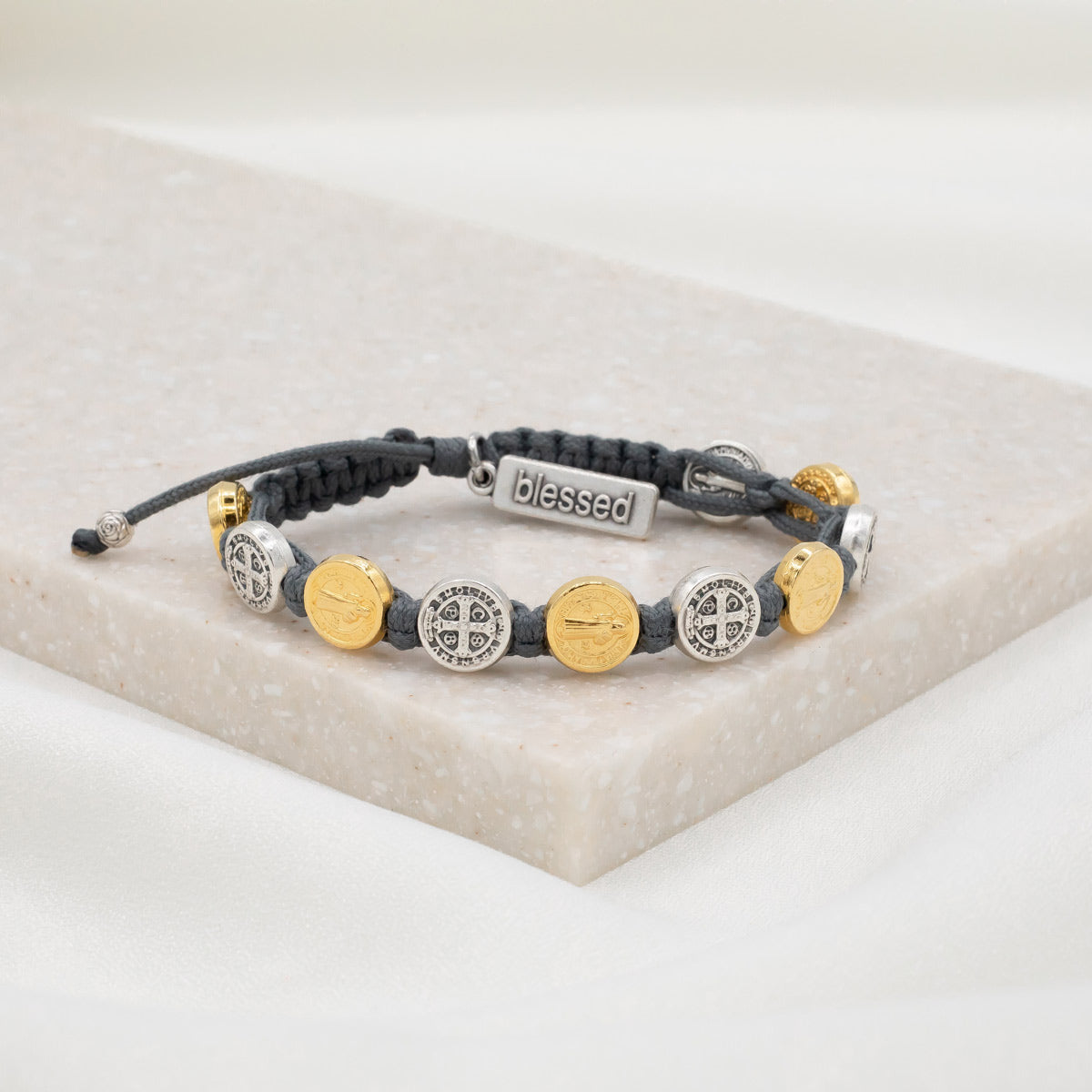 Benedictine Blessing Bracelet Slate Cording Mixed Saint Benedict Medals