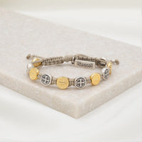 Benedictine Blessing Bracelet Tan Cording Mixed Saint Benedict Medals