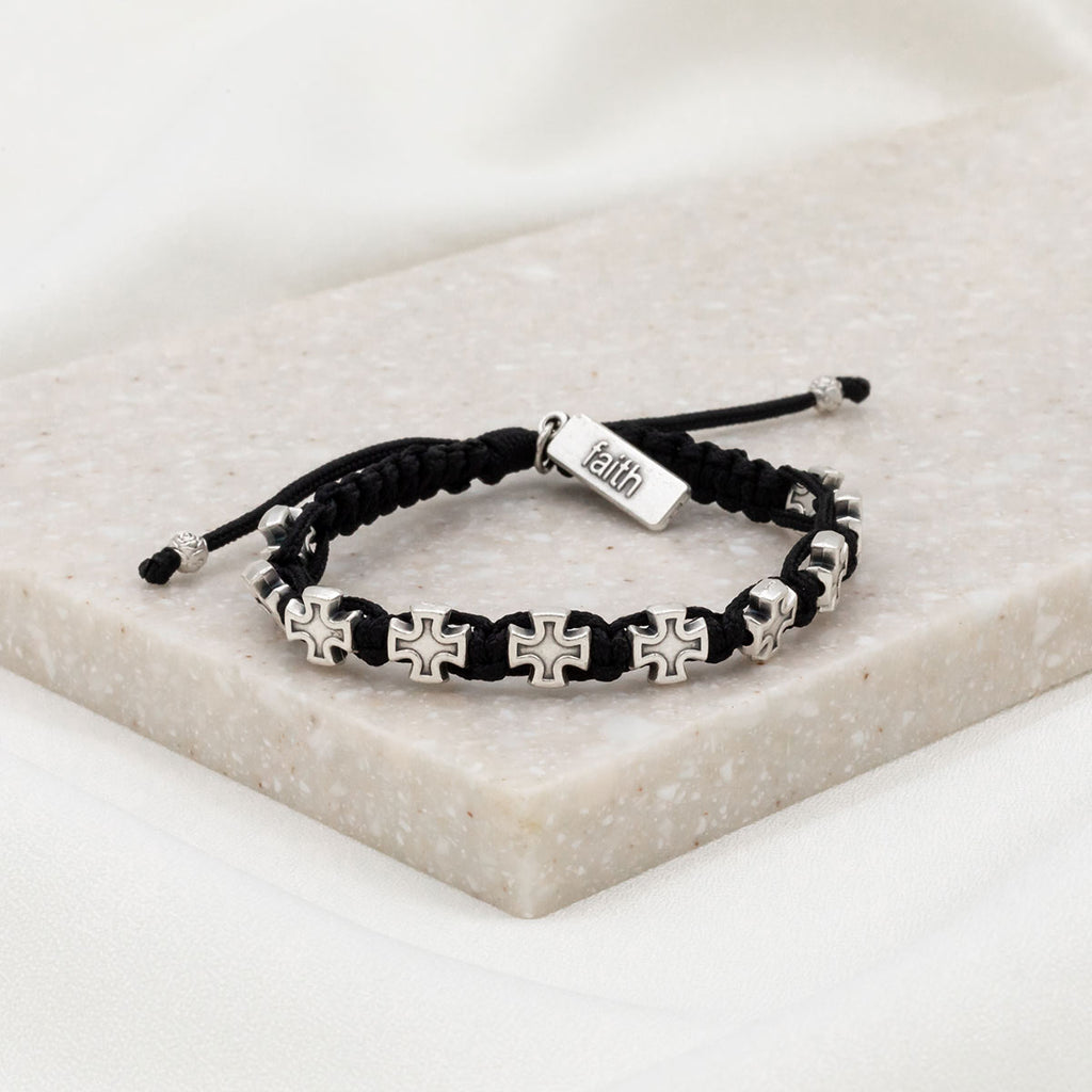 White Black Cross Beads Beaded Bracelet Elastic Prayer Faith - Temu