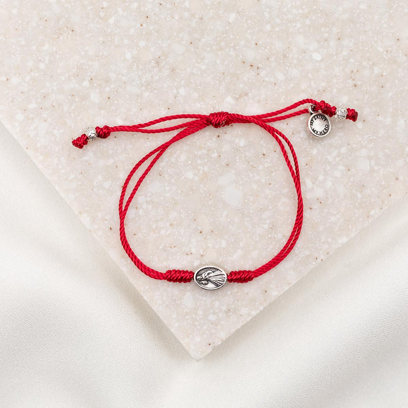 Divine Mercy Trust String Blessing Bracelet silver medal red cording