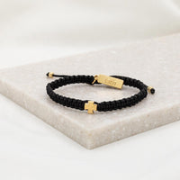 Wonderfully Made Woven Cross Bracelet - Black Cording Gold Cross