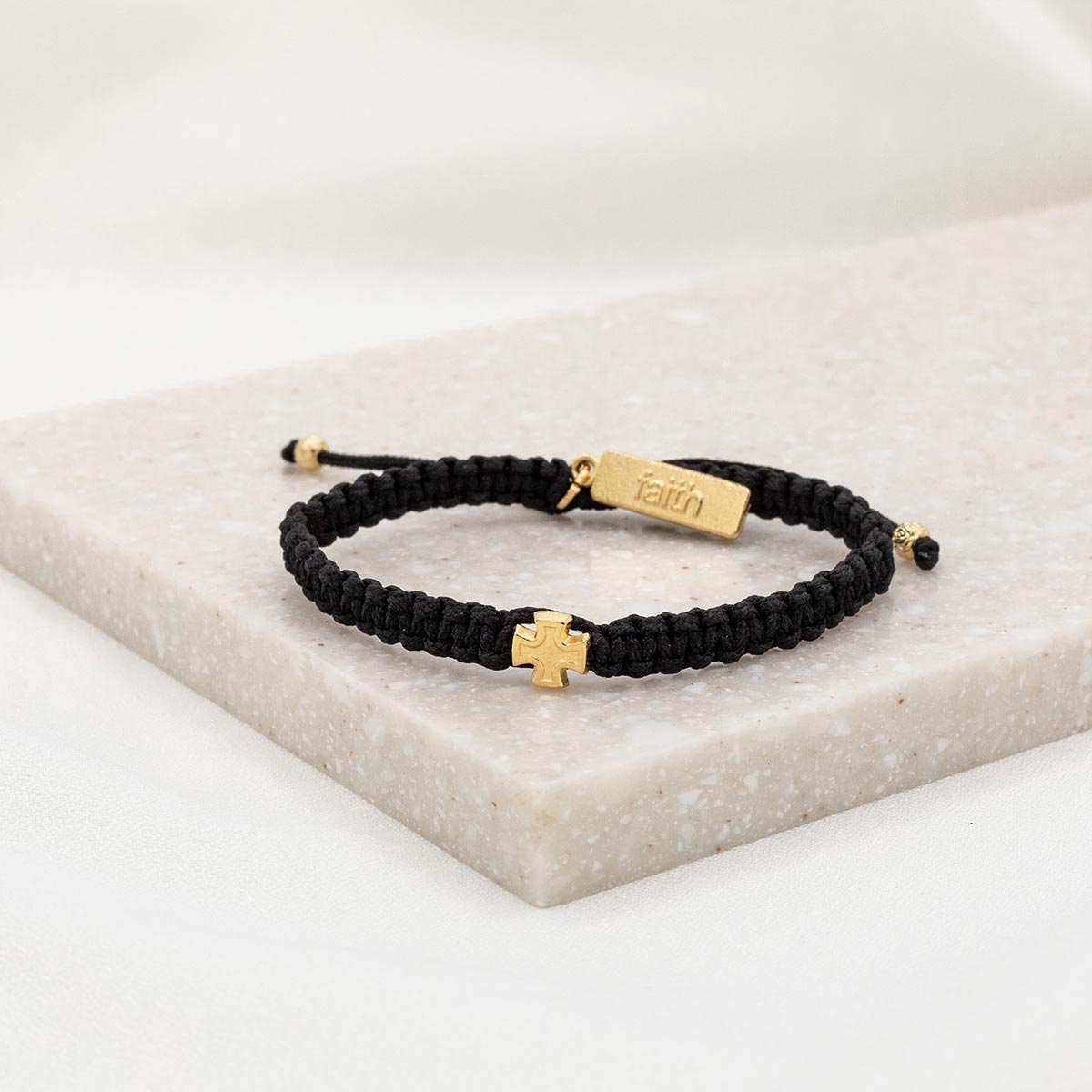 Wonderfully Made Woven Cross Bracelet - Black Cording Gold Cross