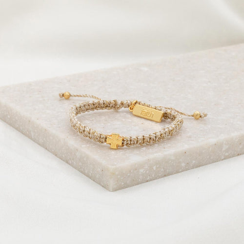 Wonderfully Made Woven Cross Bracelet - Metallic Gold Cording Gold Cross
