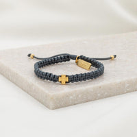 Wonderfully Made Woven Cross Bracelet - Slate Cording Gold Cross