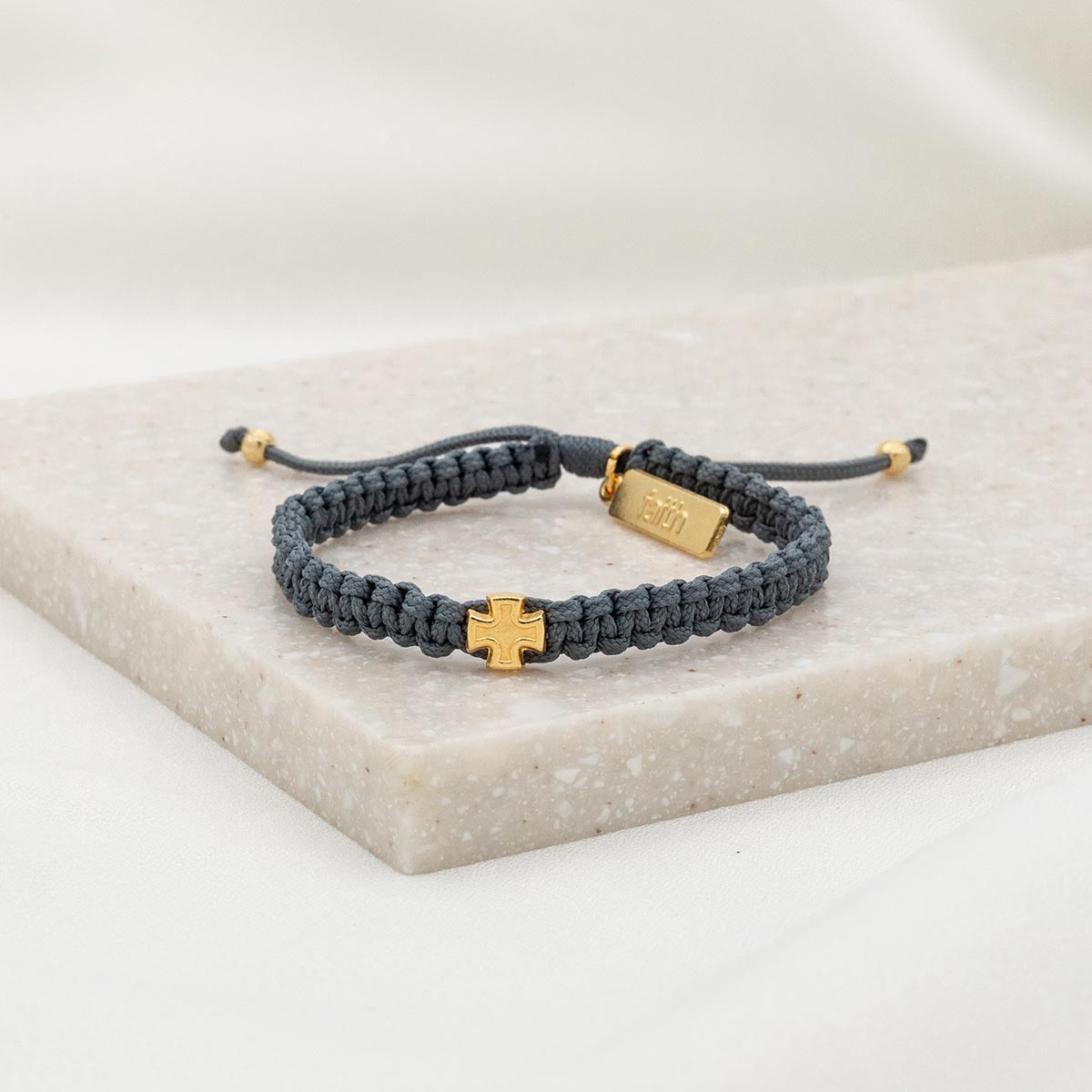 Wonderfully Made Woven Cross Bracelet - Slate Cording Gold Cross