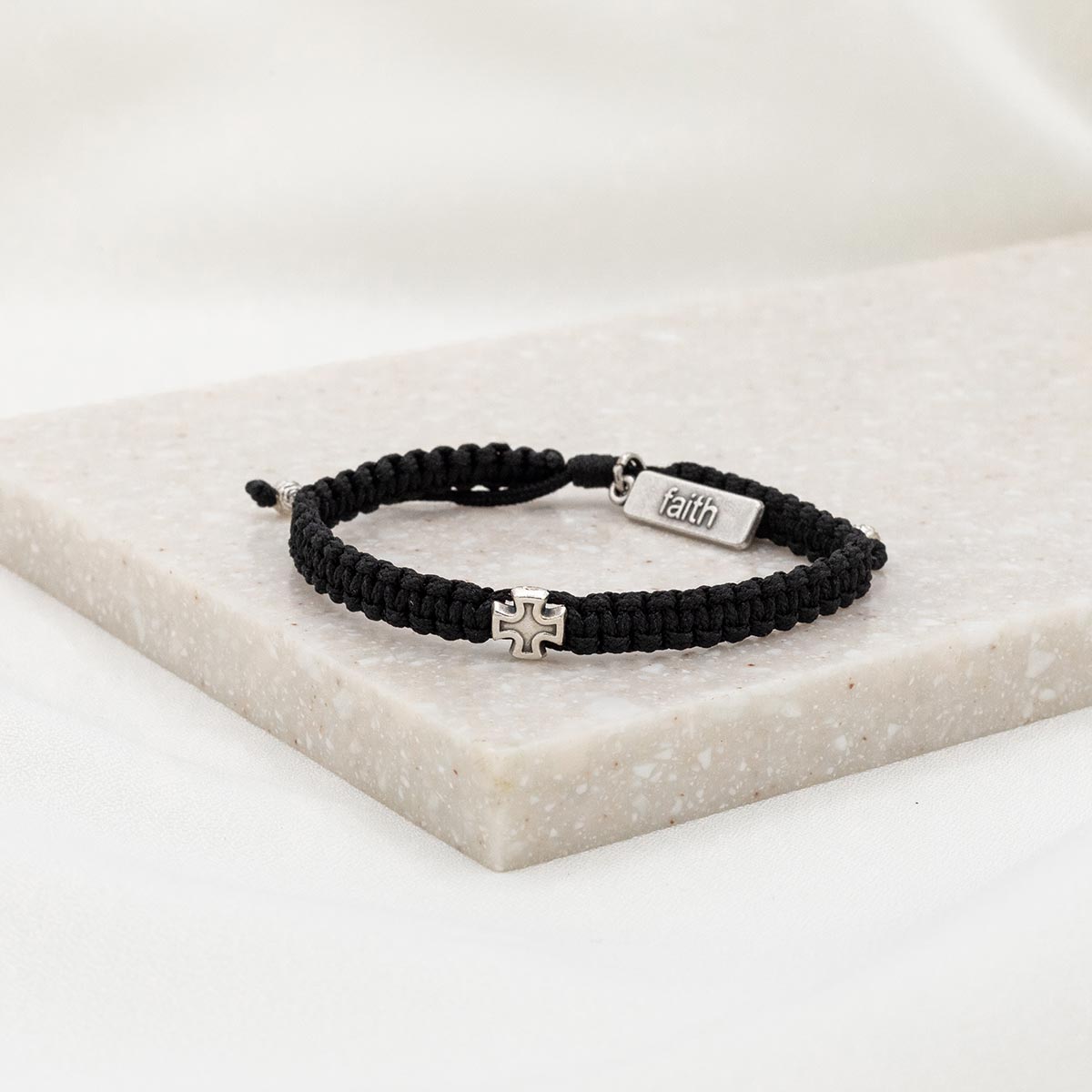 Wonderfully Made Woven Cross Bracelet Silver Cross Silver Faith Charm Tag
