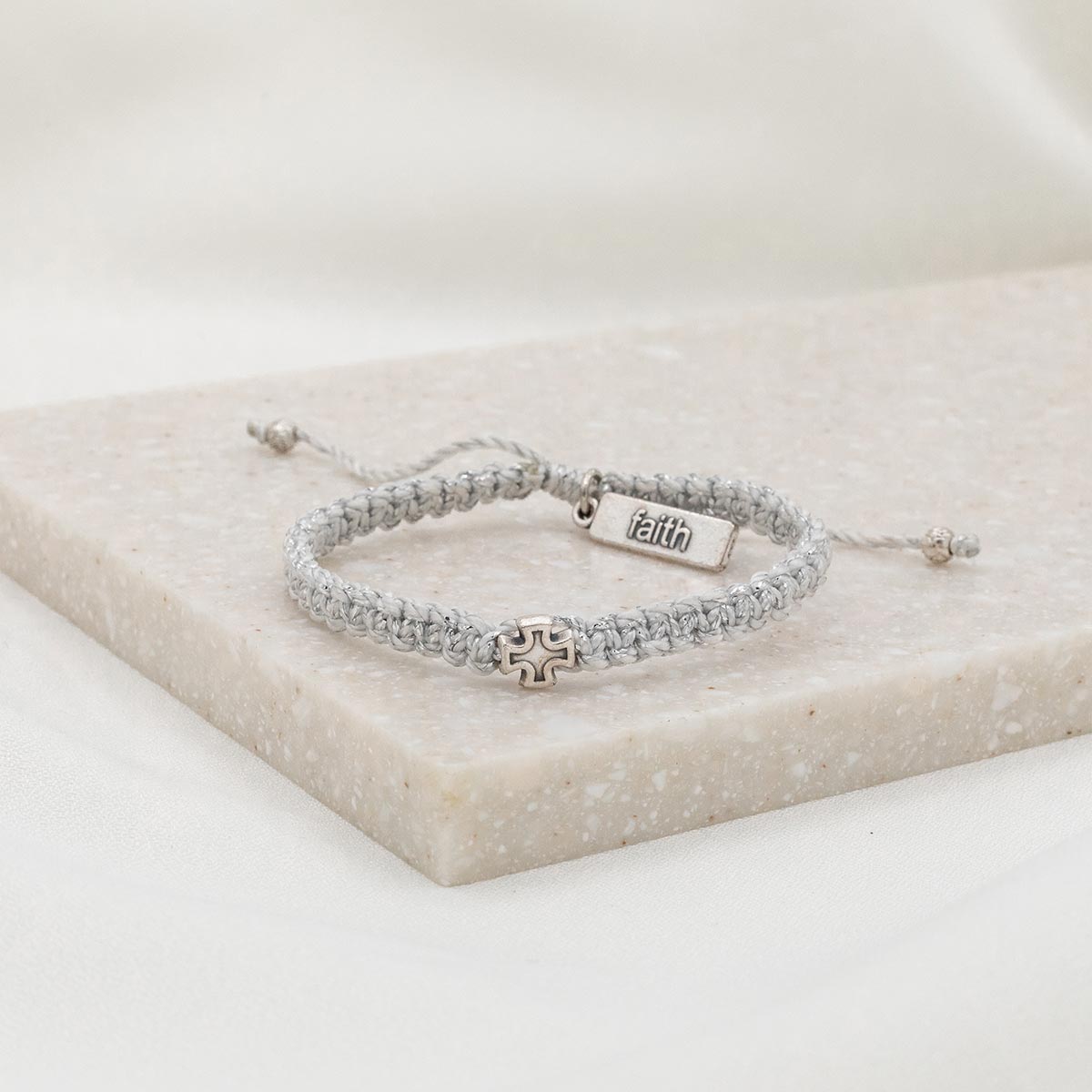 Wonderfully Made Woven Cross Bracelet Silver Cross Silver Faith Charm Tag