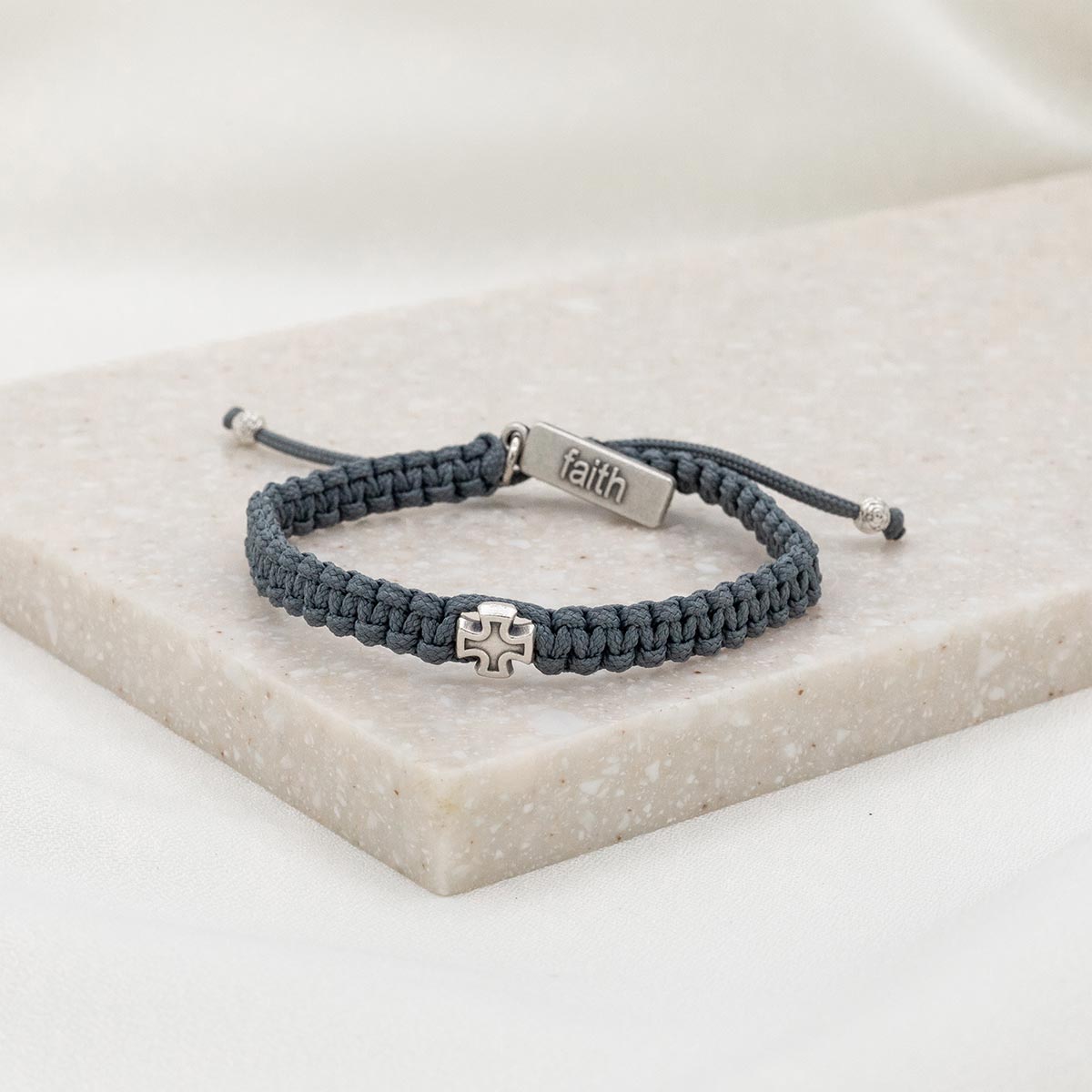 Wonderfully Made Woven Cross Bracelet Silver Cross Silver Faith Charm Tag