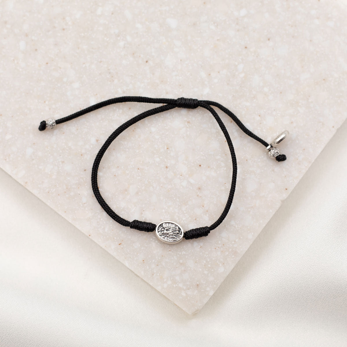 Archangel Michael Protection Bracelet Black Cording Silver Medal