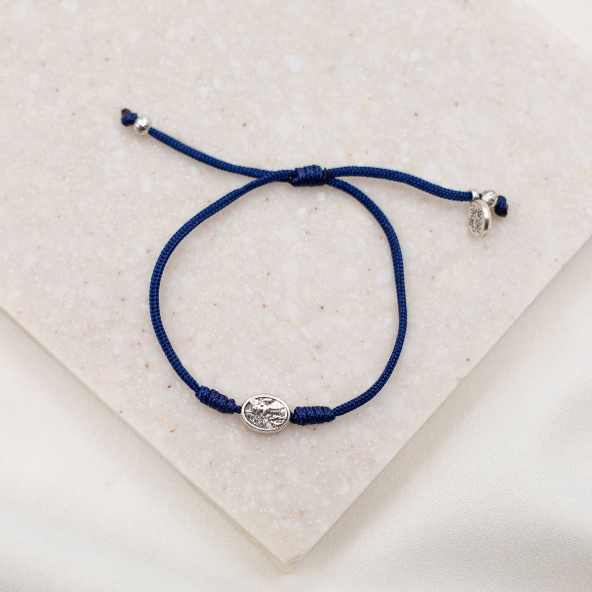 Archangel Michael Protection Bracelet Navy Cording Silver Medal