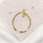 Sponsor Morse Code Bracelet with gold beads, miraculous mary medal, gold and clear crystals