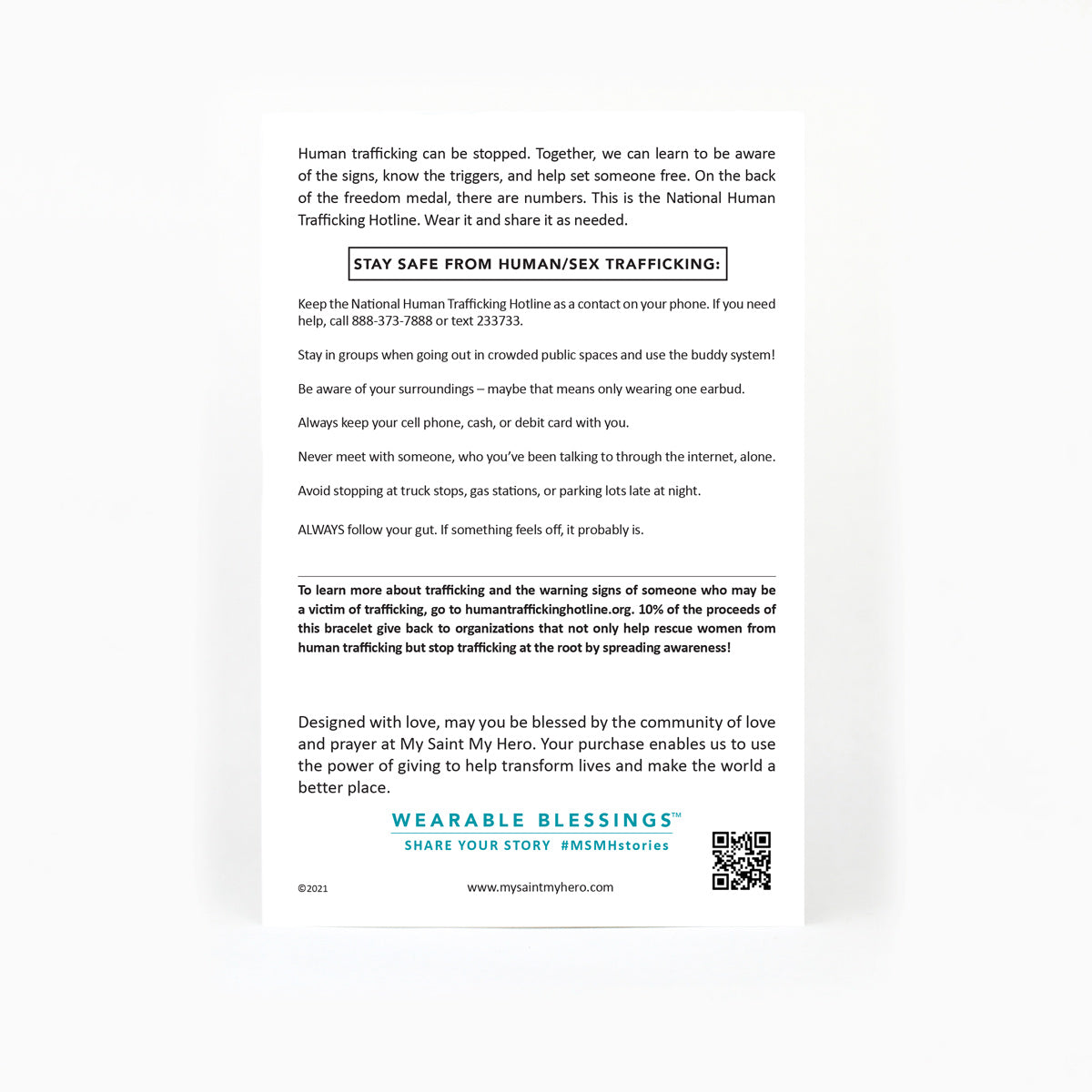 Back of Freedom Human Trafficking Product Card