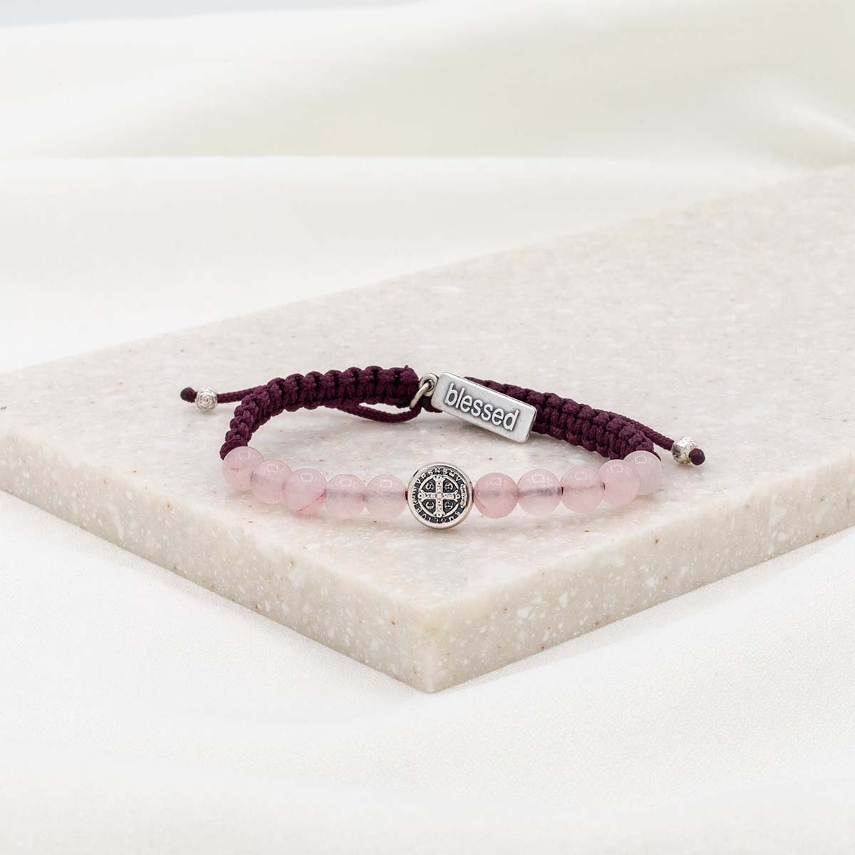 Wake Up and Pray Meditation Bracelet Rose Quartz Silver