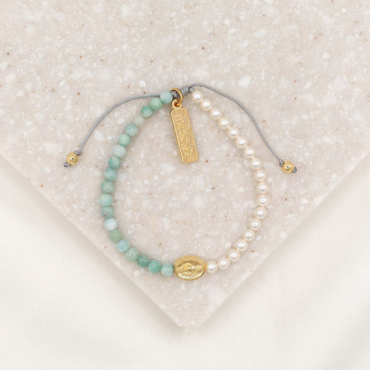 Mother Mary, Mother Me Blessing Bracelet - Gold and Amazonite