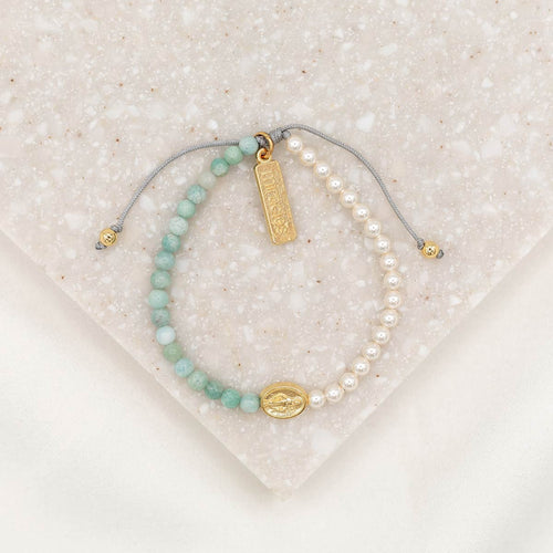 Mother Mary, Mother Me Blessing Bracelet - Gold and Amazonite