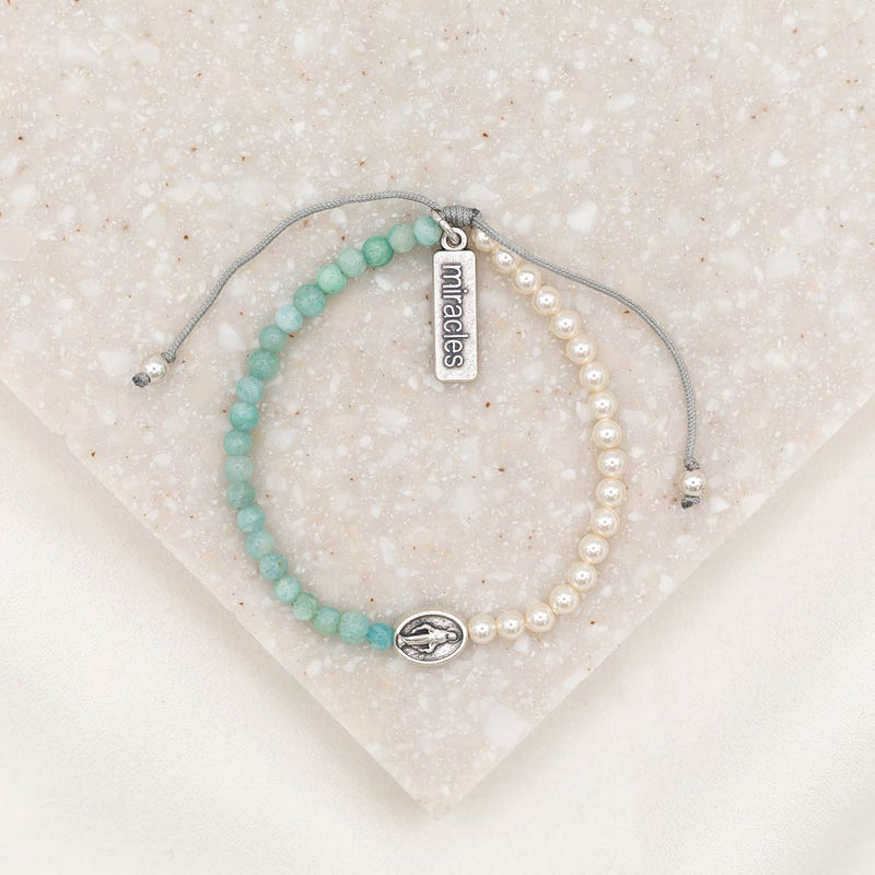 Mother Mary, Mother Me Blessing Bracelet amazonite and crystal pearl miraculous mary blessing bracelet