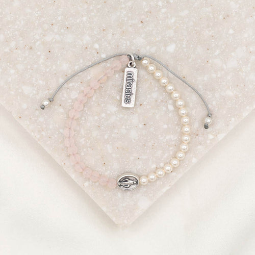 Mother Mary, Mother Me Blessing Bracelet rose quartz and crystal pearl miraculous mary blessing bracelet