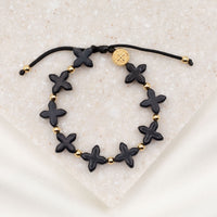 Grounded in Faith Howlite  Cross Bracelet Black Gold