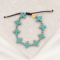 Grounded in Faith Howlite  Cross Bracelet Blue Howlite Crosses Gold Medal and Beads