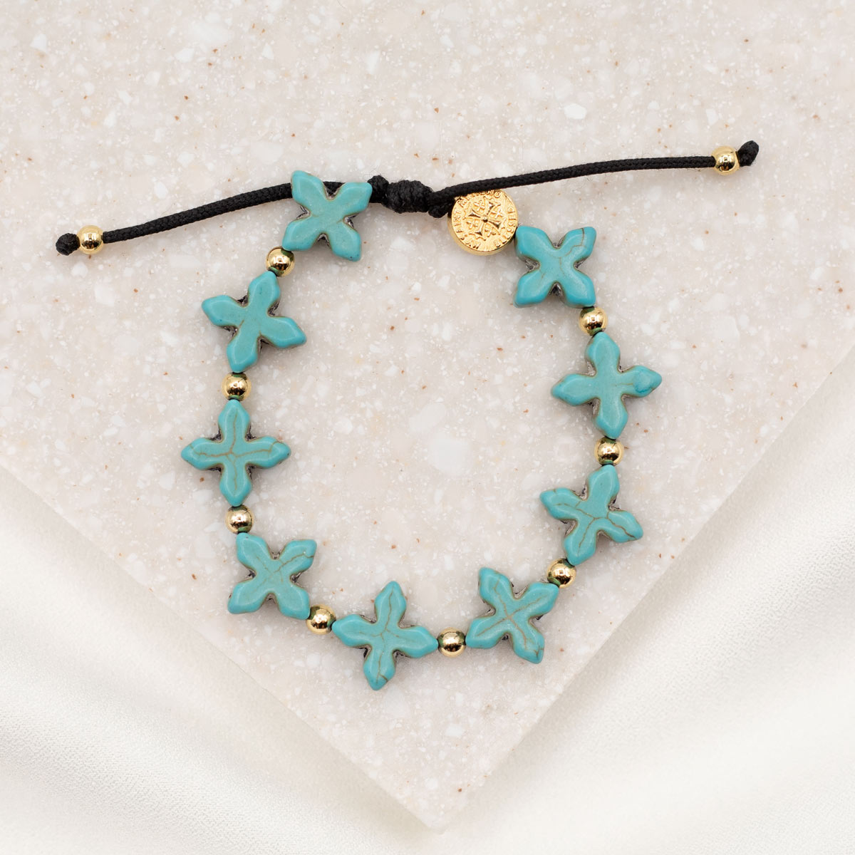 Grounded in Faith Howlite  Cross Bracelet Blue Howlite Crosses Gold Medal and Beads