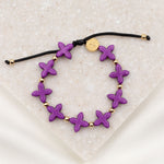 Grounded in Faith Howlite  Cross Bracelet purple dyed gemstones gold medal and beads