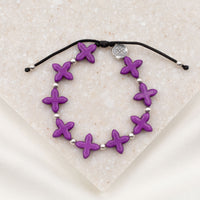 Grounded in Faith Howlite  Cross Bracelet purple crosses silver beads and medal
