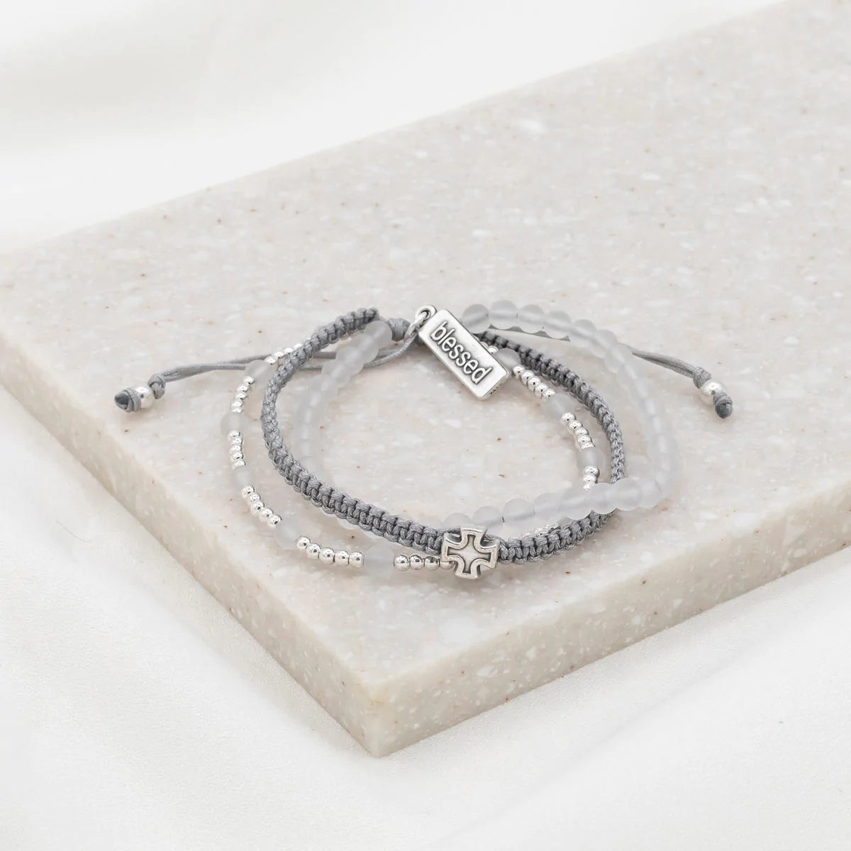 Be Still Prayer Bracelet - Frosted Quartz