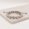 Divine Blessings Pearl and Benedictine Medal of Protections handwoven bracelet in with platinum pearls and silver tone medal