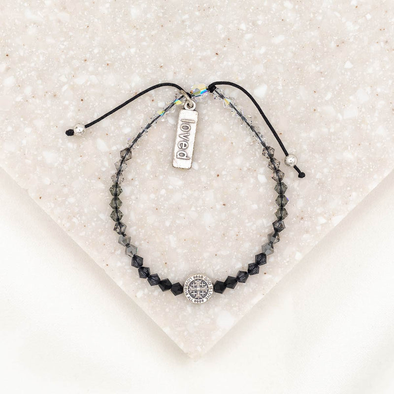 St Amos Share the Love Love LIghts the way Crystal and Blessing Bracelet Black Ombre