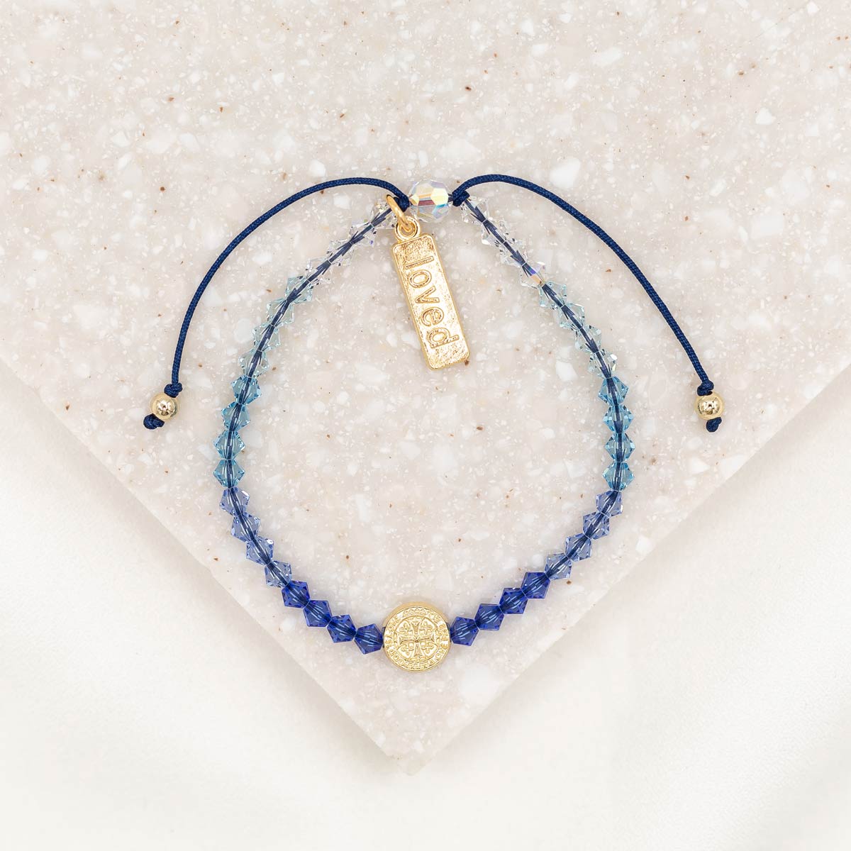 St Amos Share the Love Love LIghts the way Crystal Blessing Bracelet Blue Ombre