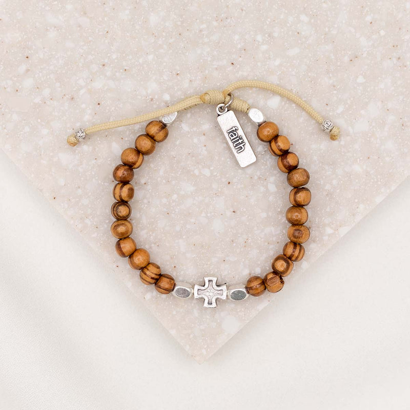 Rooted in Faith Wooden Bead Blessing Bracelet