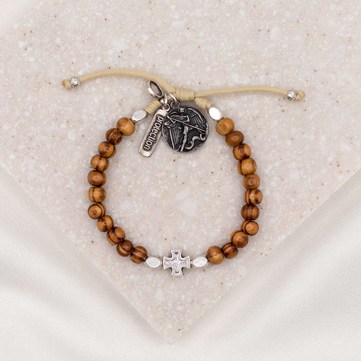 Archangel Saint Michael Spiritual Bracelet With Wood Beads