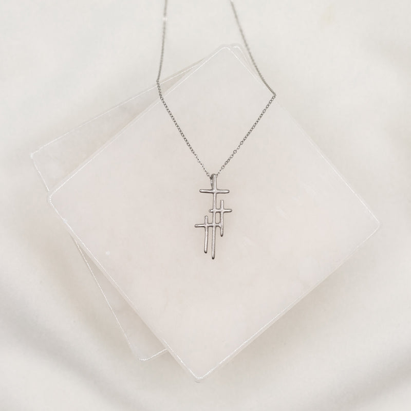 Faithful Light Three Cross Necklace silver tone