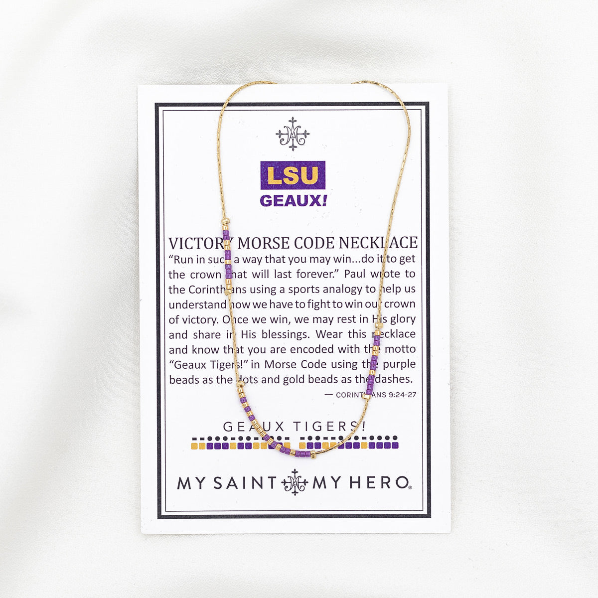 LSU Geaux! Morse Code Necklace