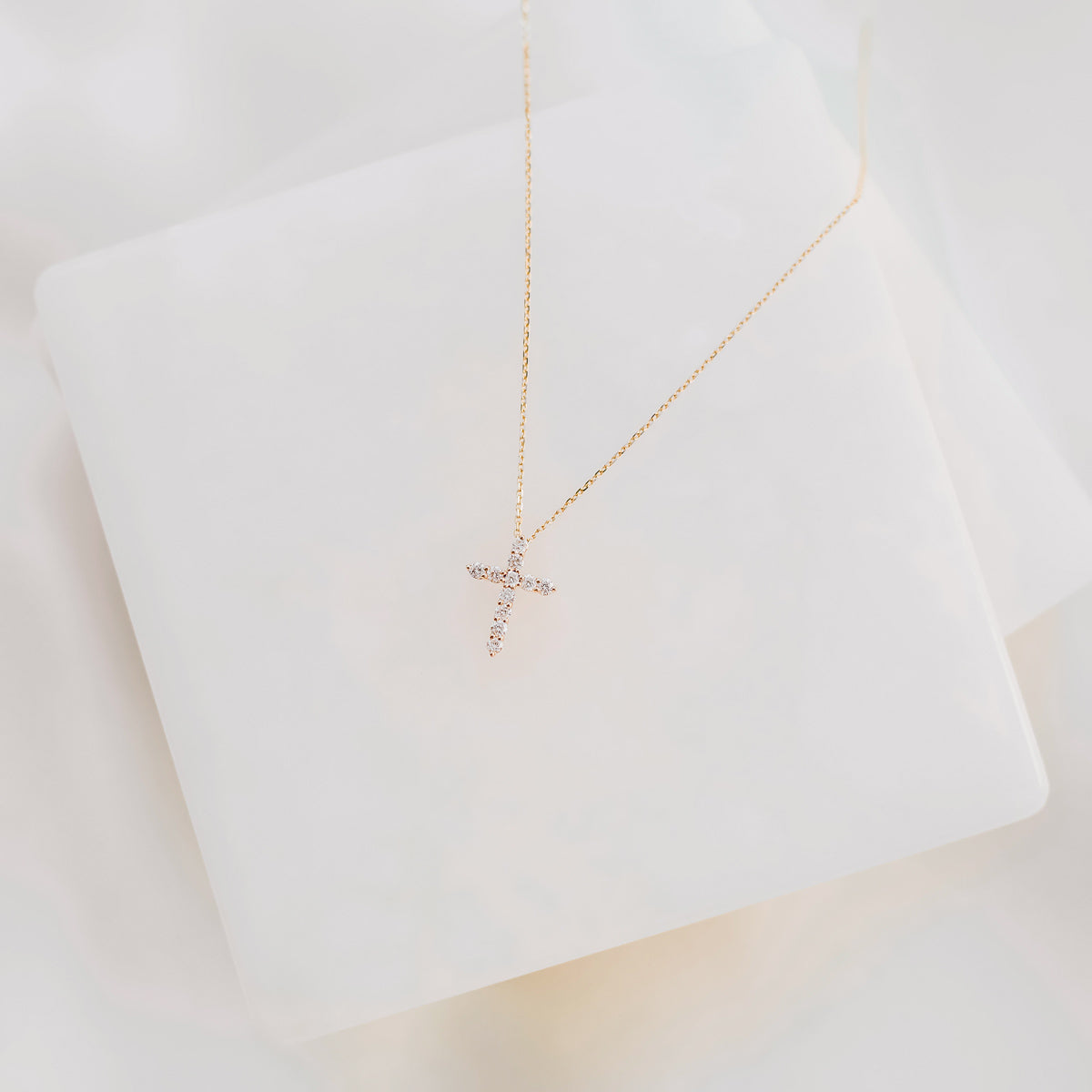 Heart of Jesus Diamond Cross Necklace | 14K Gold with 11 Diamonds